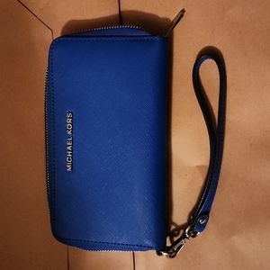 Blue Michael Kors wristlet wallet